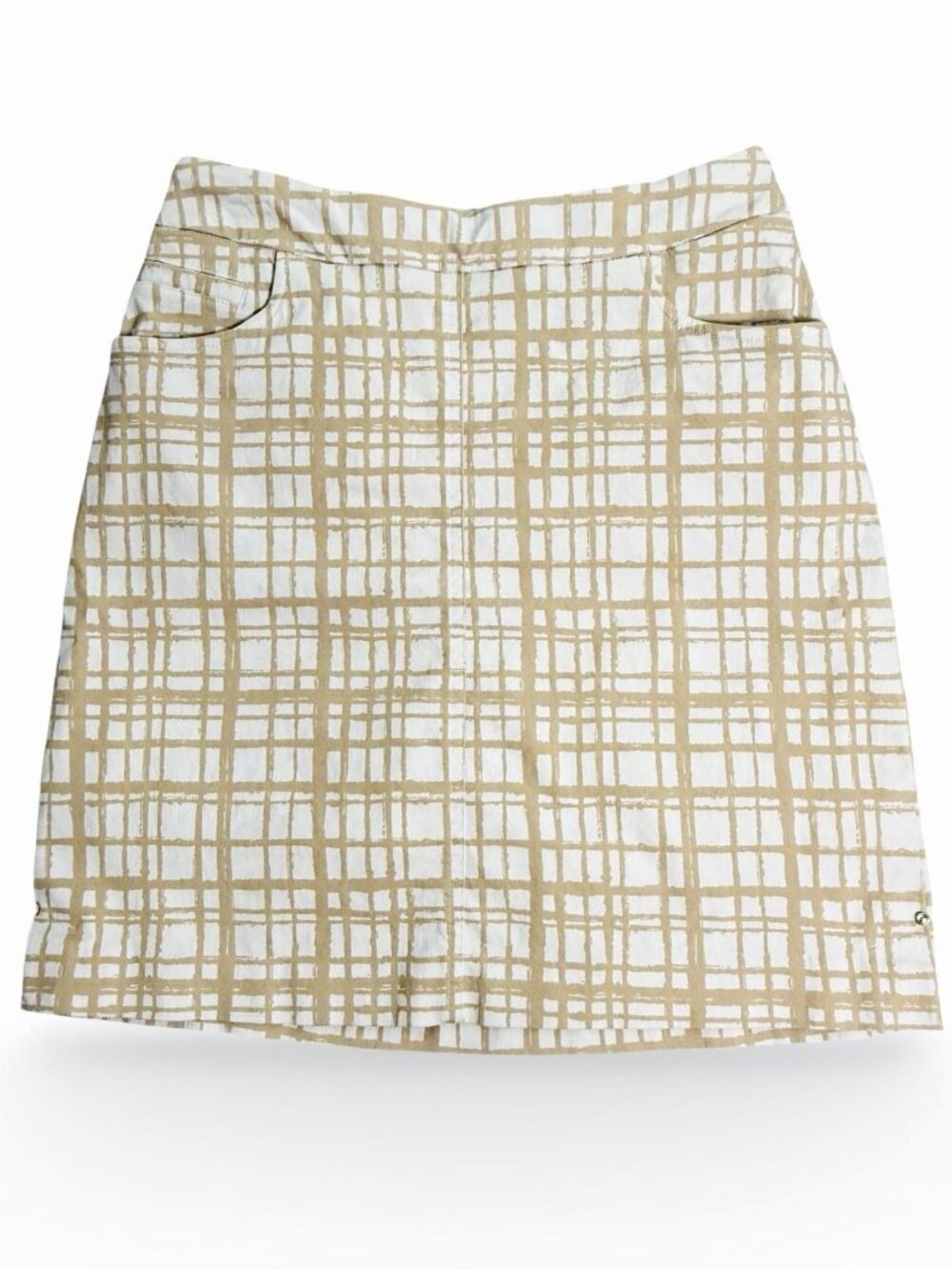 Hilary Radley Plaid Skort Womens XS Tan White Pull On Lined Stretch Pockets Golf
